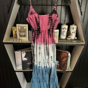 Tie-Dye Maxi Dress - Pink, White, and Blue